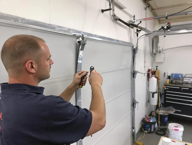 Before and after garage door dent repair by Groton Garage Door Repair in Groton